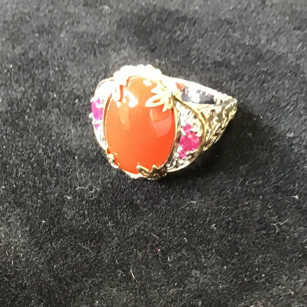 Gems en Vogue 925 Carmelian & Ruby Ring, Size 7